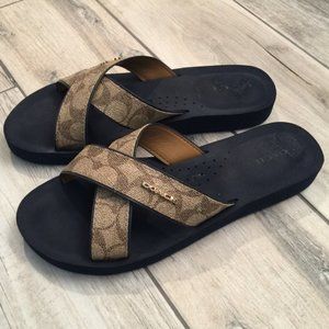 Size 10 - COACH Janine Criss Cross Slide Sandal Khaki Chalk